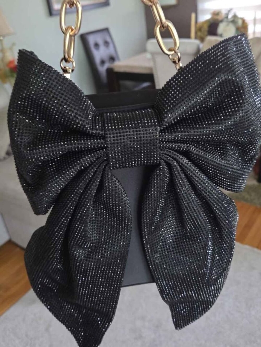 Olga Berg Black Drew Bow Satchel with Gold Chain